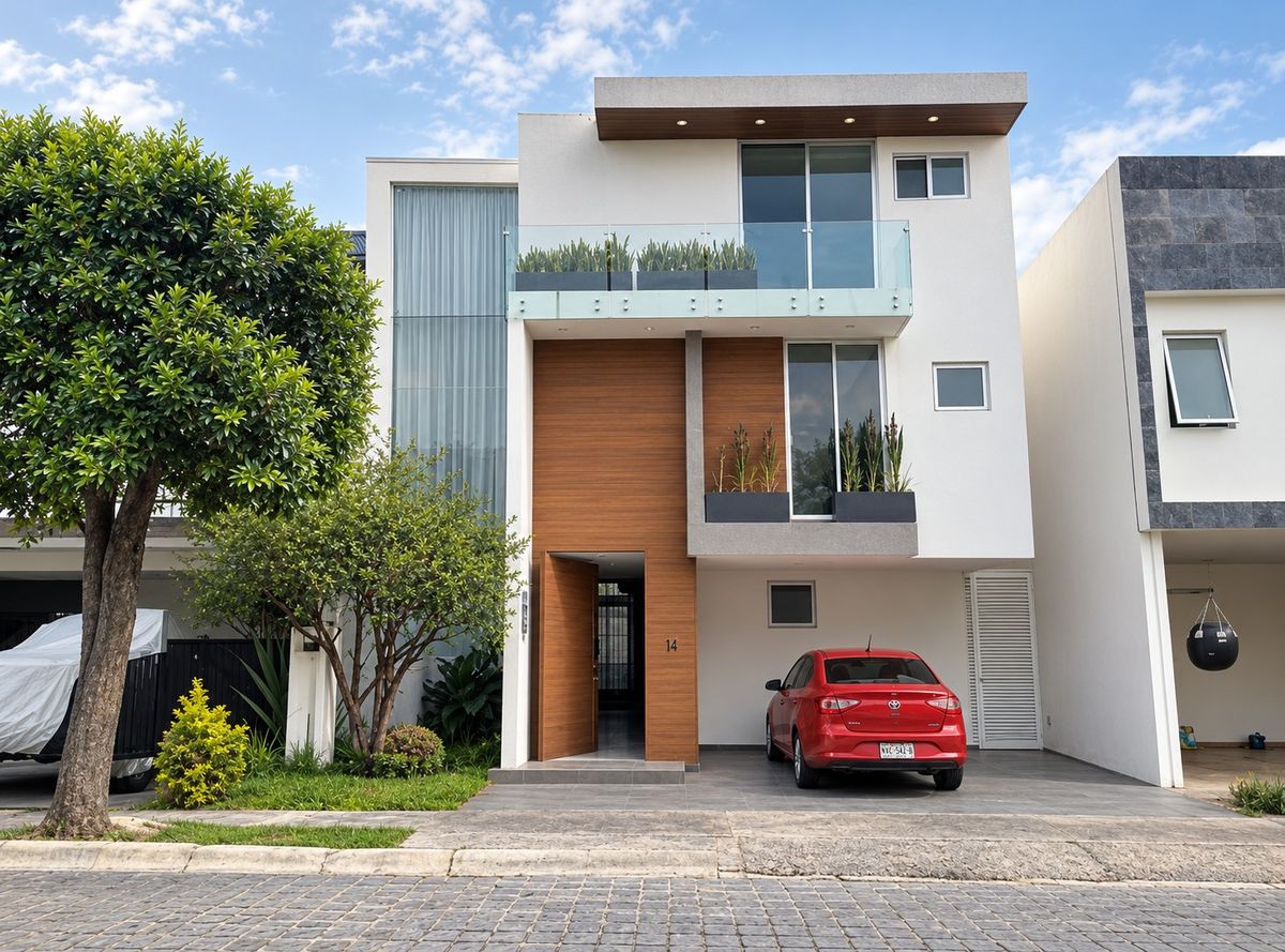 Fachada de la casa en Lomas de Angelópolis, Puebla
